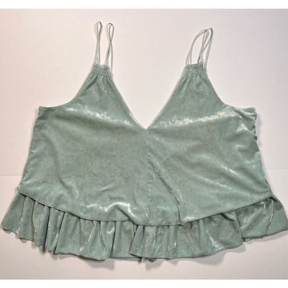 Aerie Layered Double Strap Crushed Velvet Subtle Crop Tank Mint Green Size Large - Picture 5 of 9